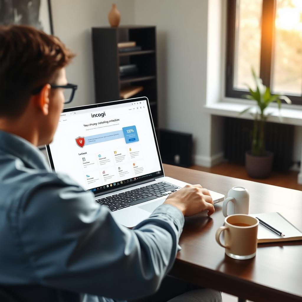 Person using Incogni on a laptop in a modern home office