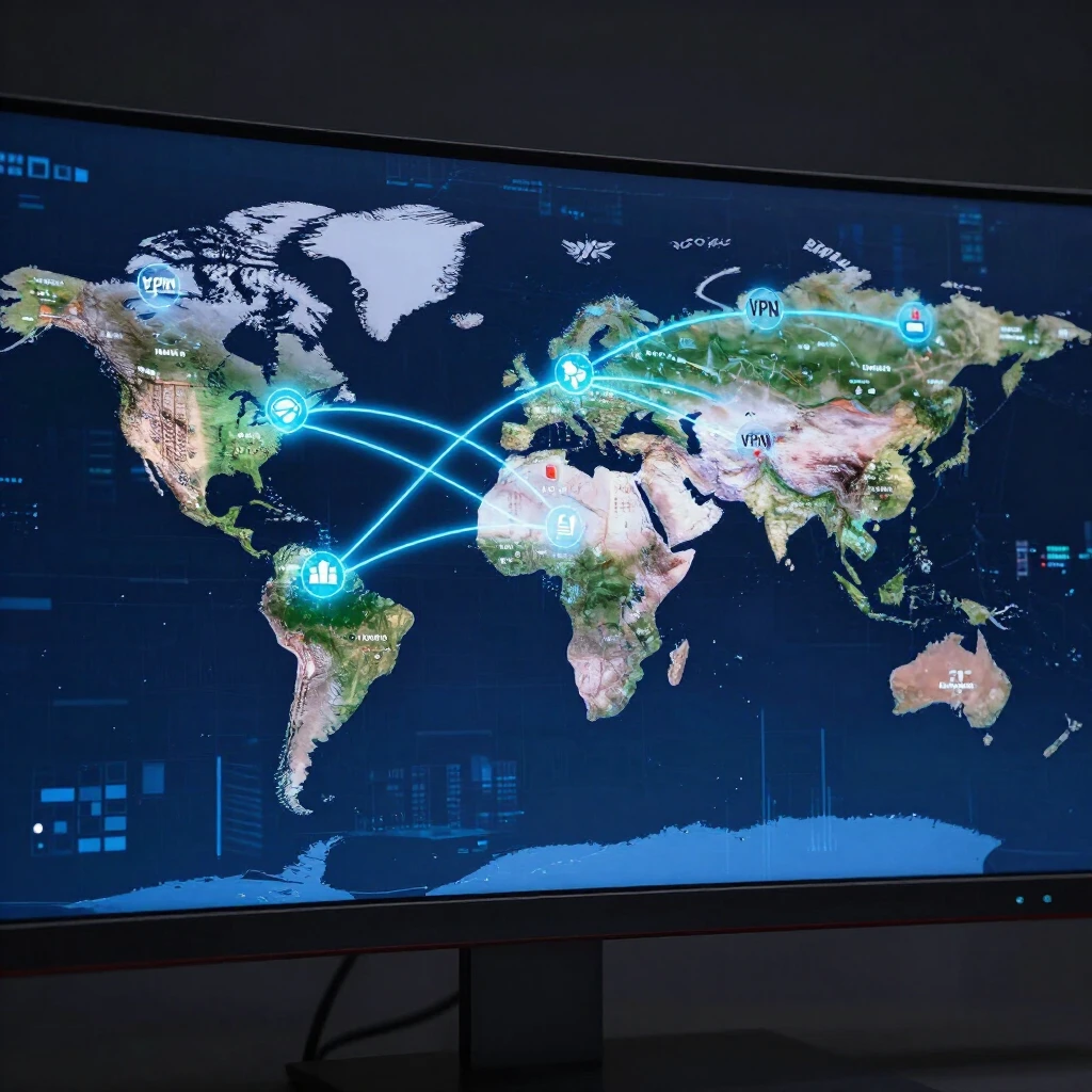 Global VPN network map showing secure connections between cities