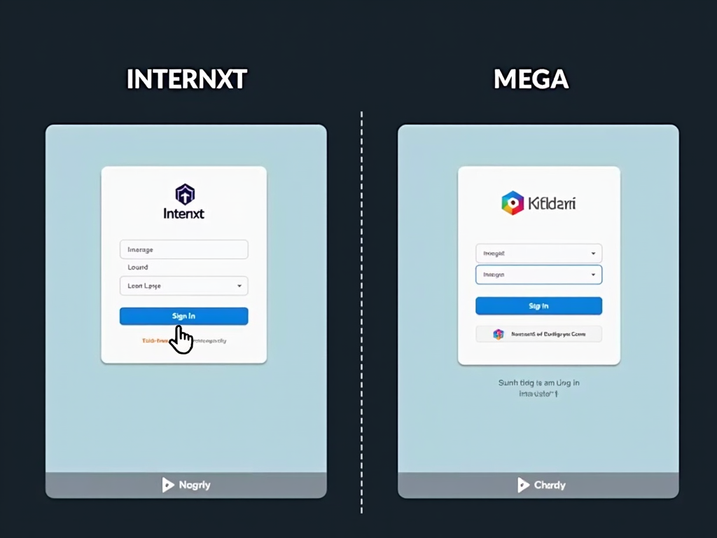 Internxt and Mega login screens comparison