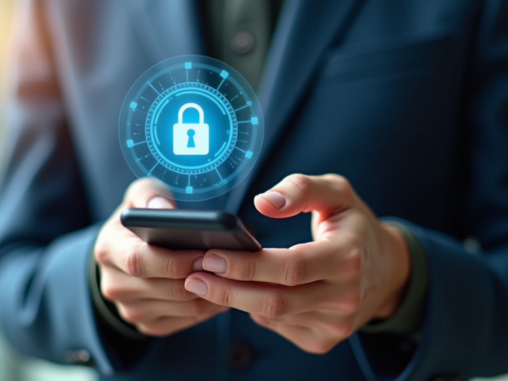 Person using smartphone with lock icon