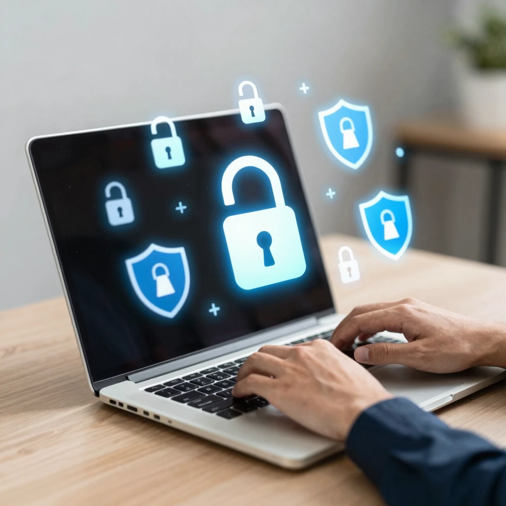 Person taking simple steps to enhance online privacy on their laptop
