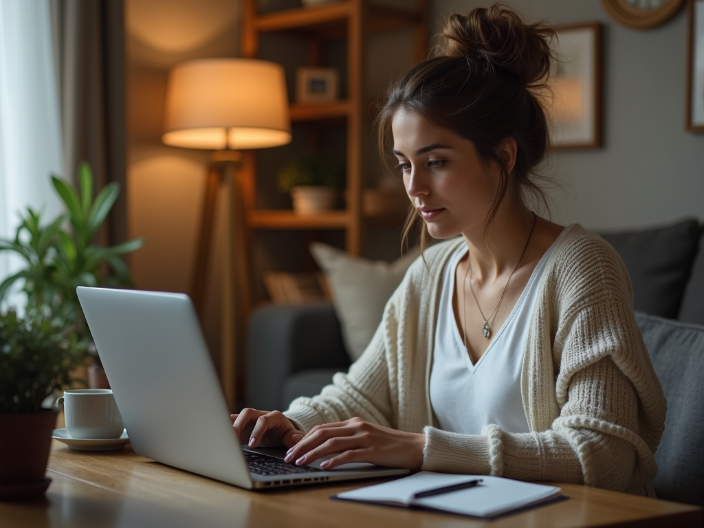 Woman browsing with VPN in home office