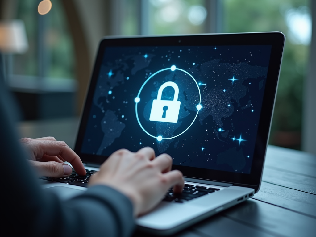 A person using a laptop with a padlock icon, representing online privacy.