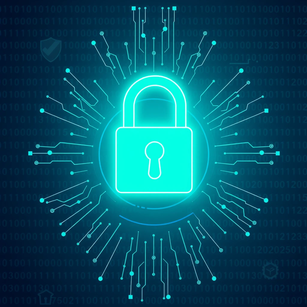 Glowing lock icon on digital background representing online privacy