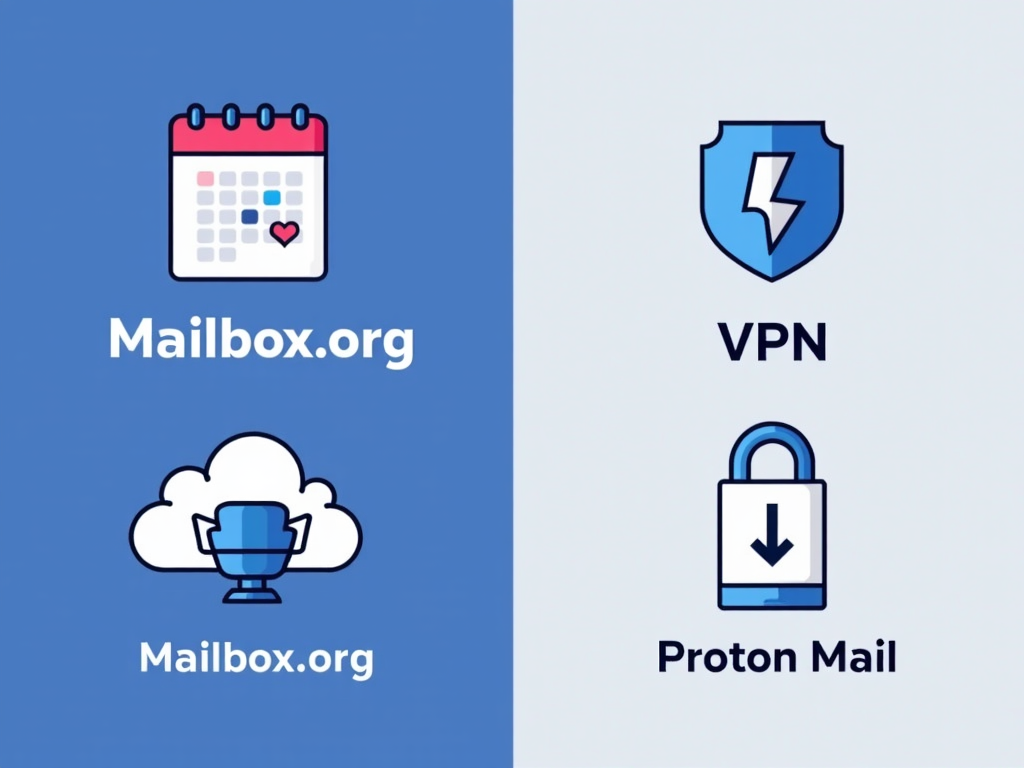 Icons comparing extra tools of Mailbox.org and Proton Mail.