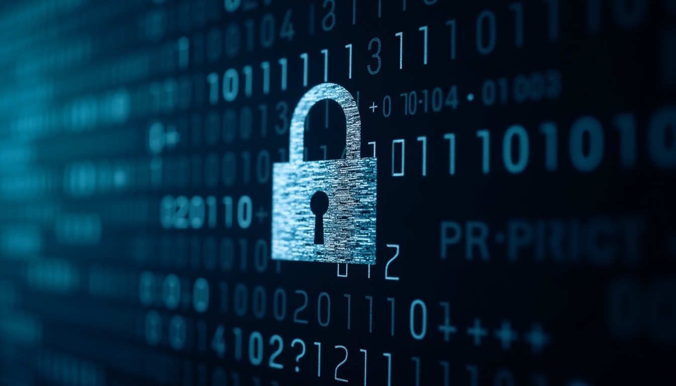 Digital lock with binary code representing VPN encryption.
