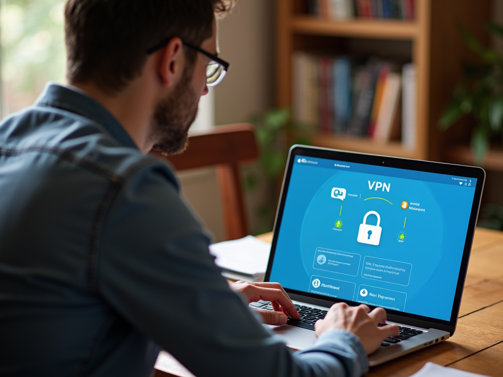 Person using VPN on laptop in home office