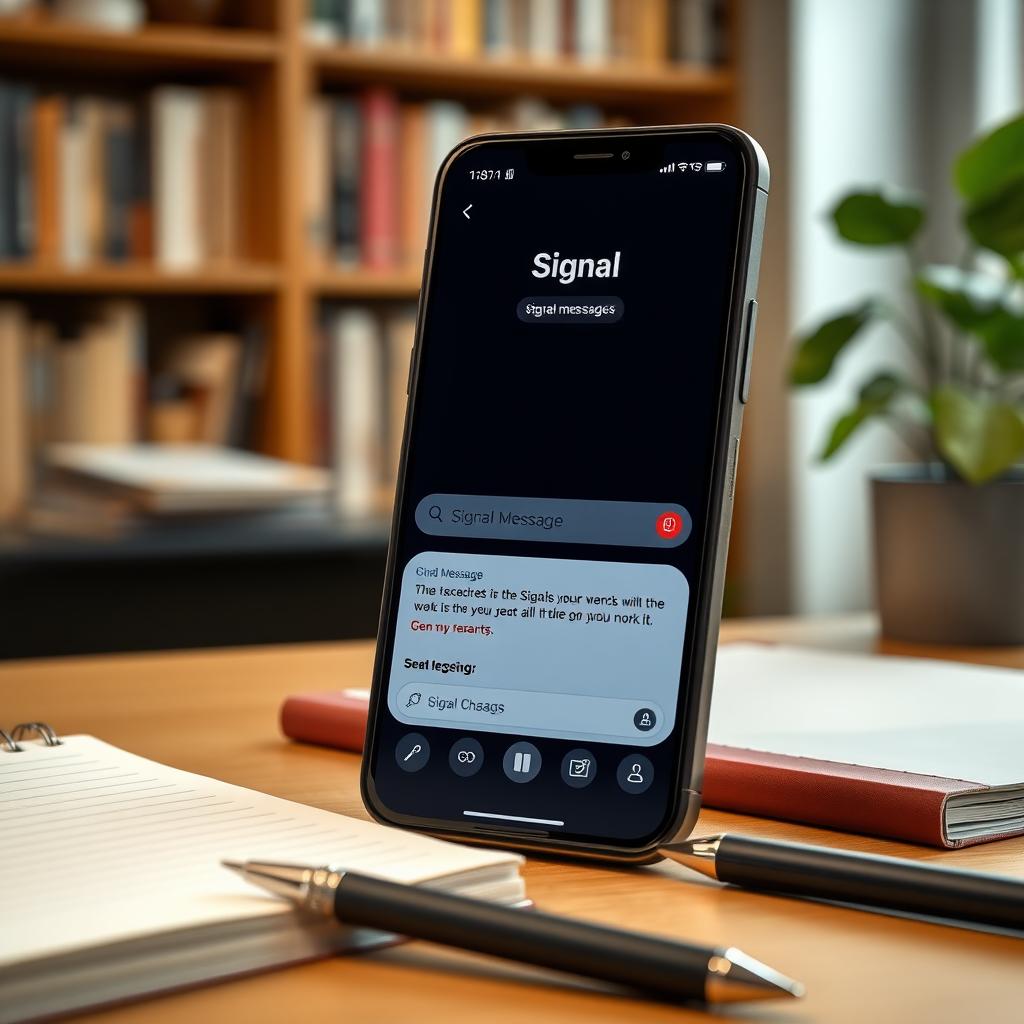 Smartphone displaying Signal messaging app with encrypted messages