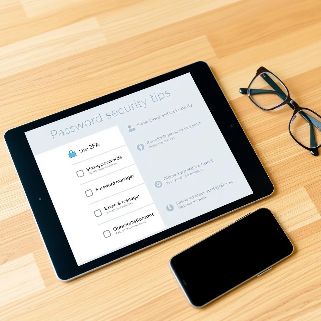 Tablet displaying an infographic with password security checklist