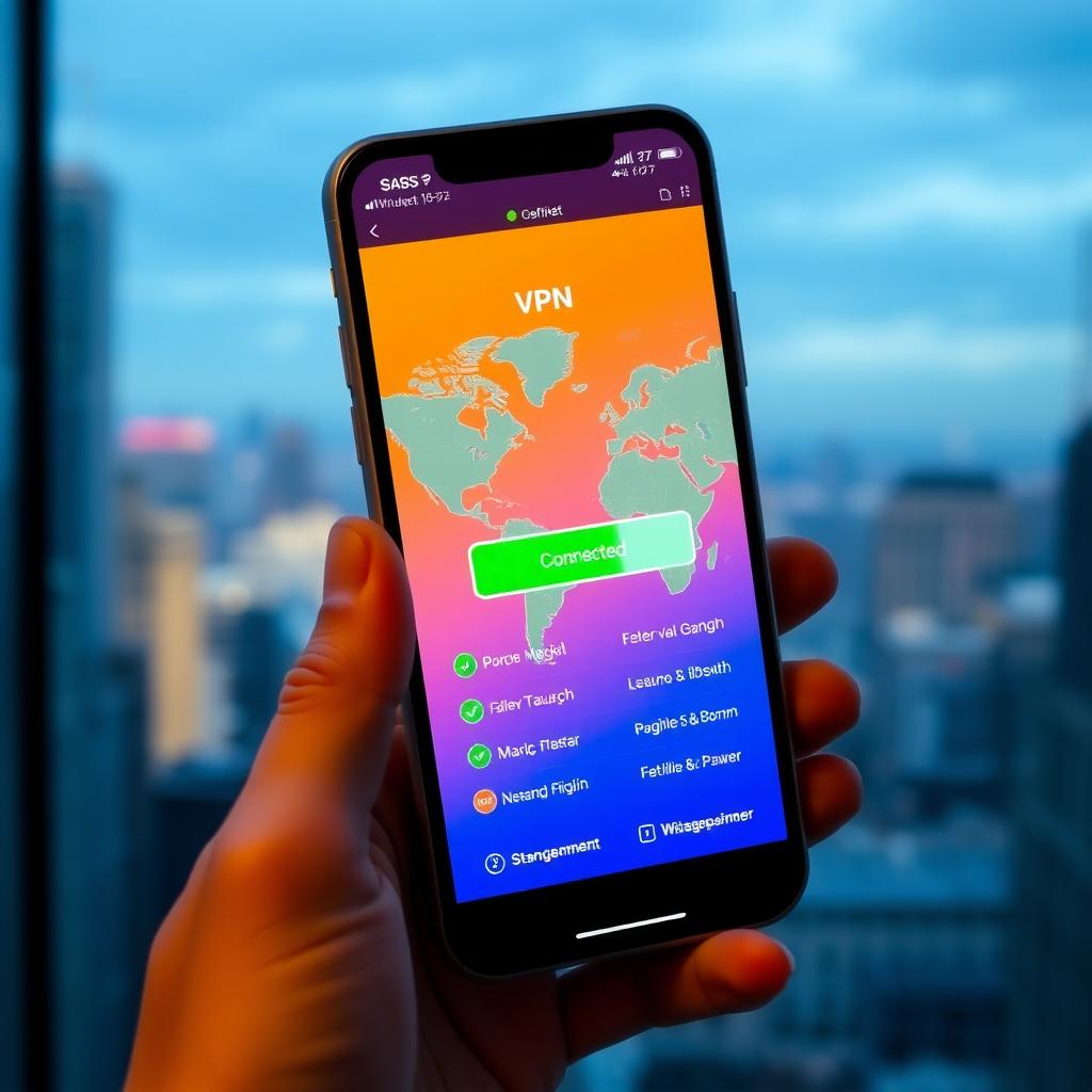 Smartphone showing a VPN app with a 'Connected' status and a world map of server locations.