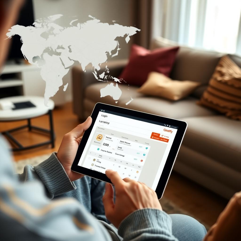 Person checking social media login activity on a tablet in a living room