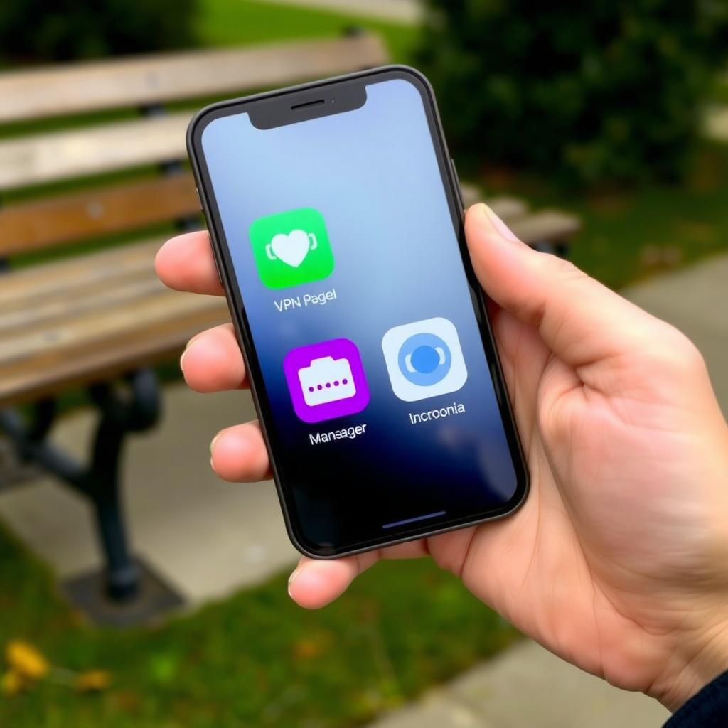 Smartphone with privacy apps for online protection.