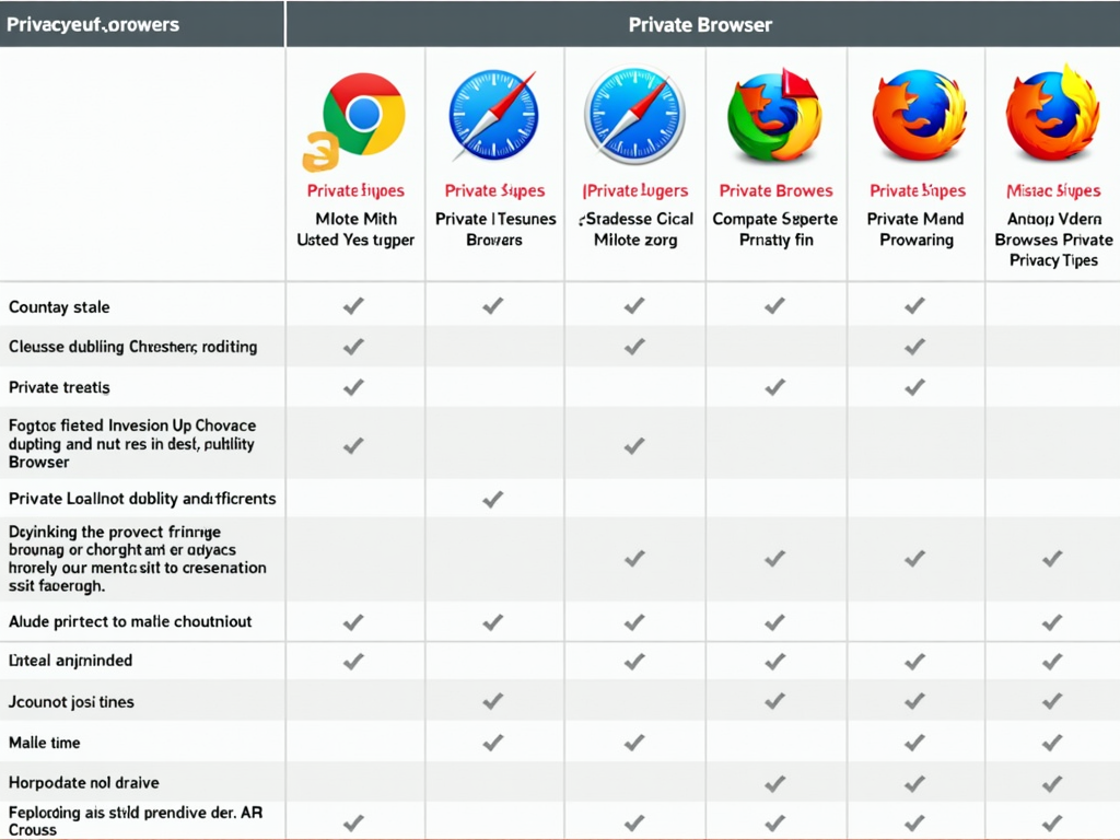 Comparison chart of private browsers and their features.