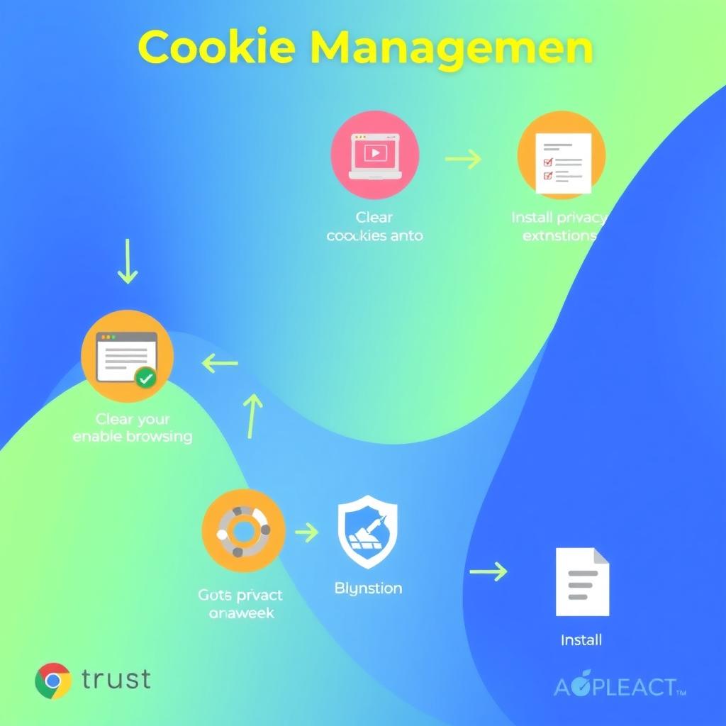 Infographic flowchart showing steps for managing cookies and enhancing online privacy.