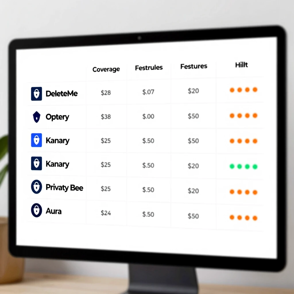 Comparison chart of top privacy tools features and pricing