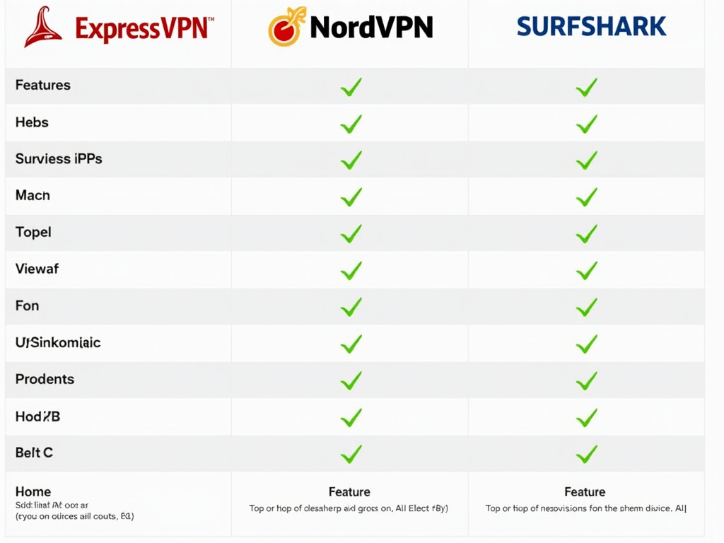 Comparison table of top VPN features and costs