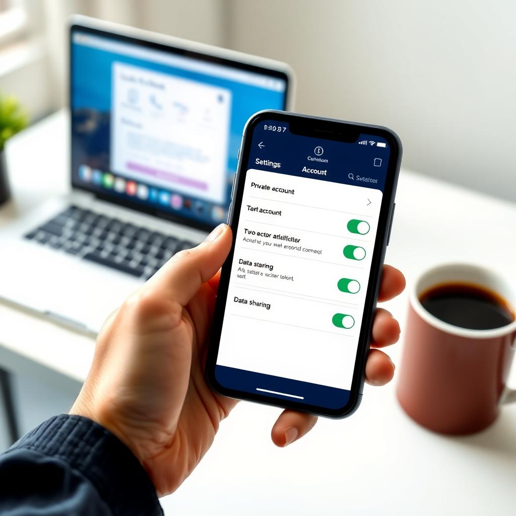 Smartphone displaying social media privacy settings on a modern desk