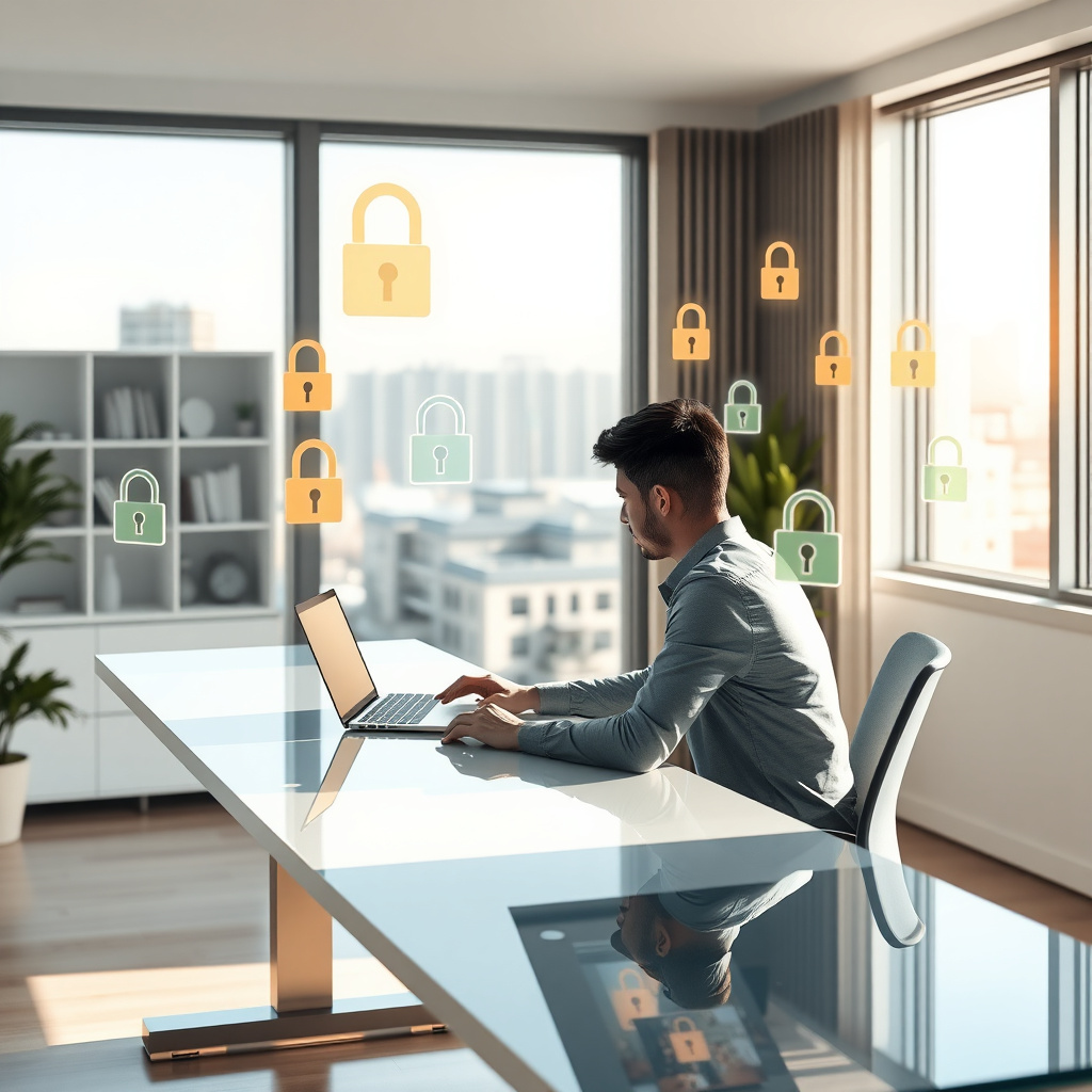 Person securing online privacy with digital locks