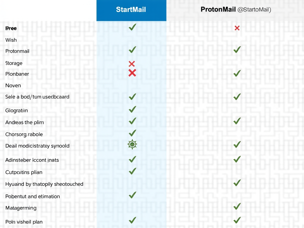 Table comparing the pricing plans of StartMail and ProtonMail.