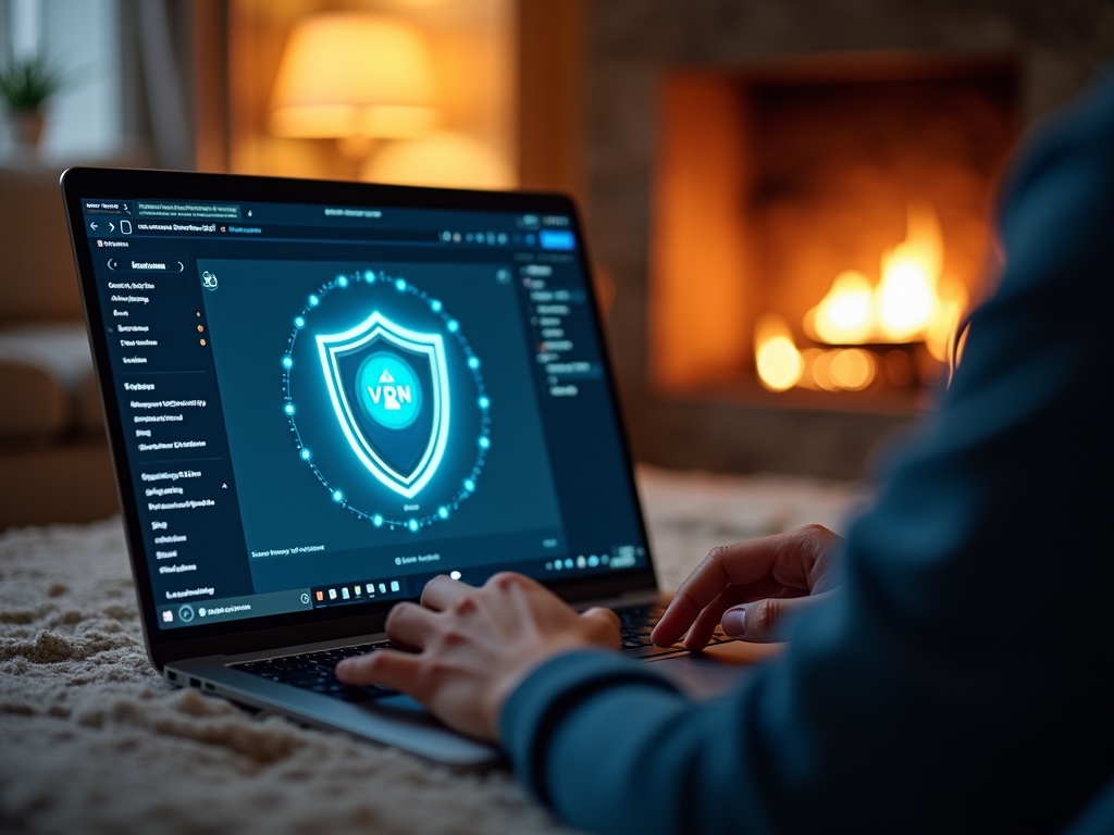Person using laptop with VPN active