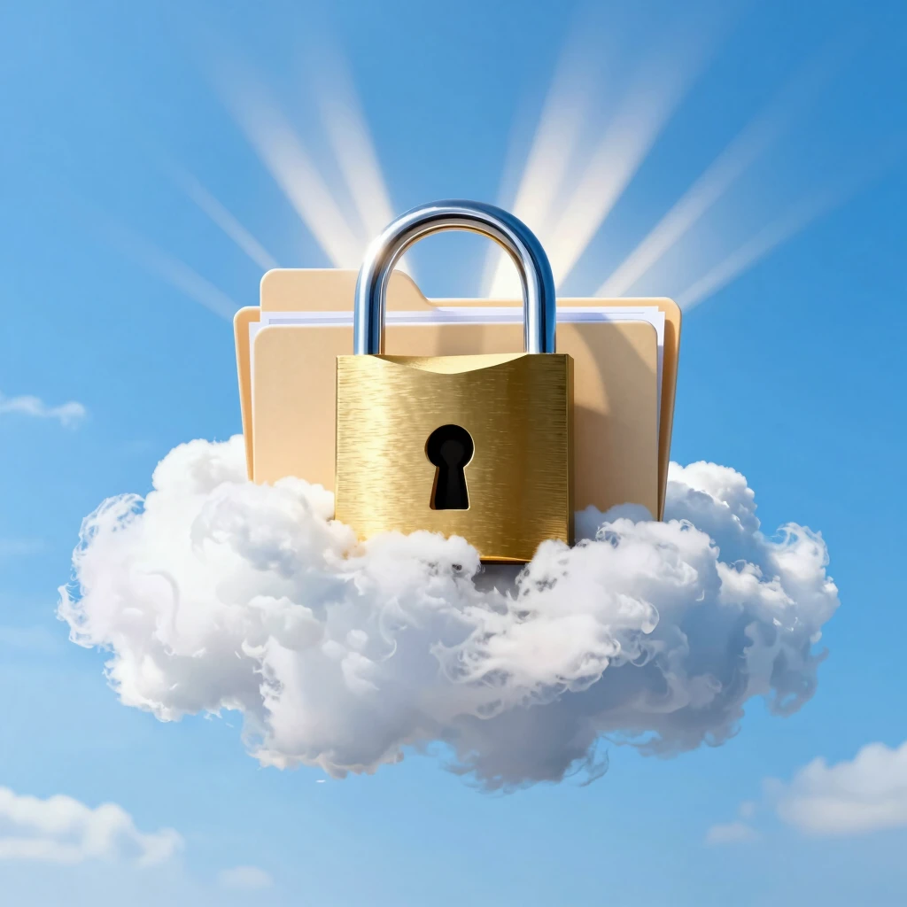 Illustration of encrypted cloud storage protecting digital files
