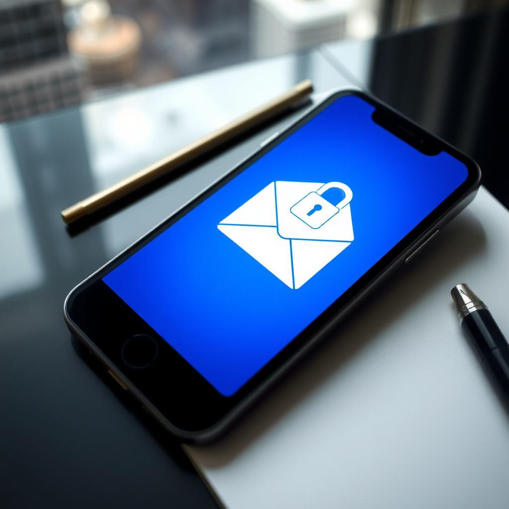 Smartphone showing an encrypted email app with a padlock icon, representing secure communication.