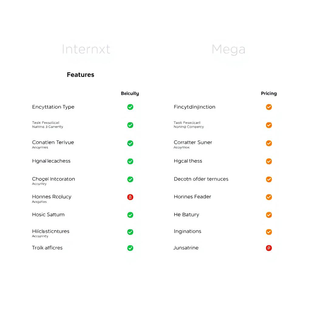 Comparison chart of Internxt and Mega cloud storage features