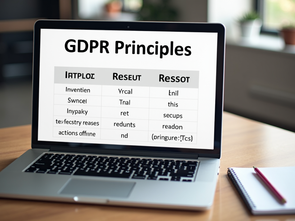 A laptop displaying a table of GDPR principles