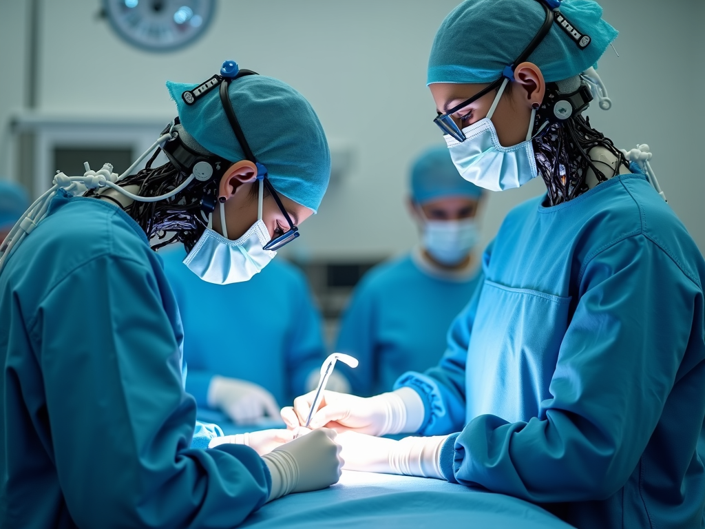 A surgical robot working alongside a human doctor.
