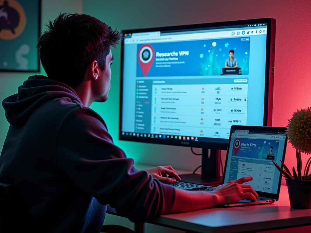 A person researching and comparing different VPN providers online.
