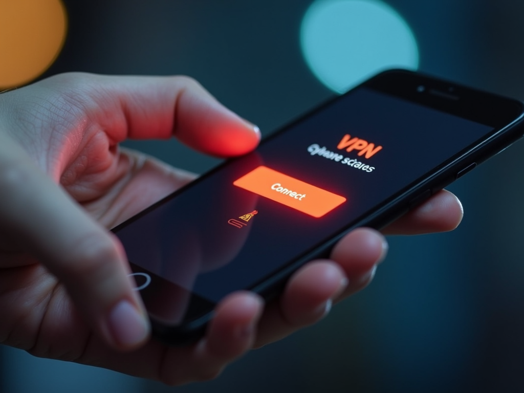 Hand opening VPN app on smartphone