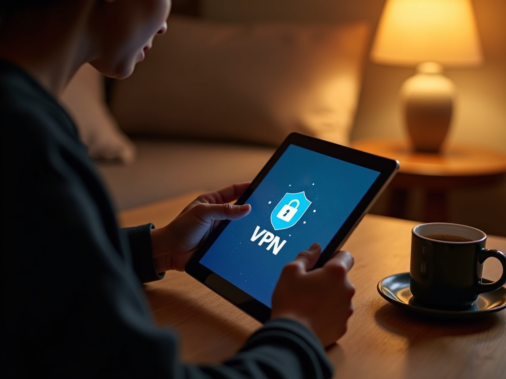 Person using a VPN app in a home office