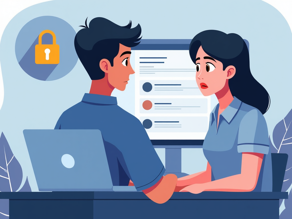Person concerned about online privacy while using social media