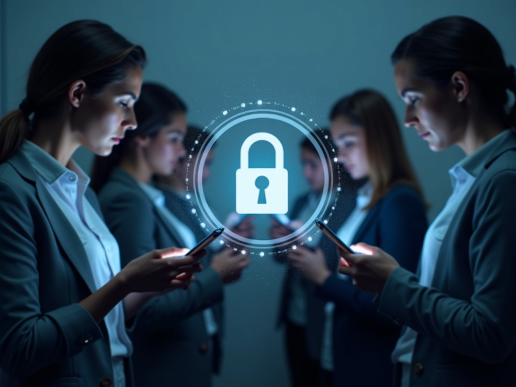 People using encrypted messaging apps for secure communication.