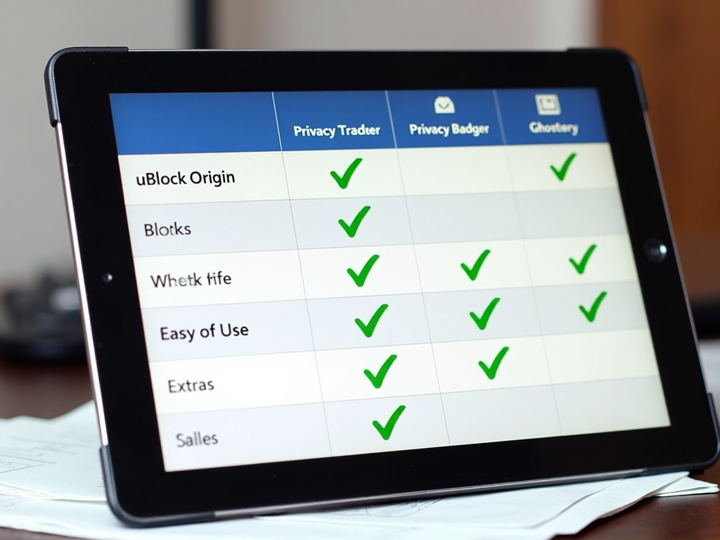 Comparison chart of top anti-tracking extensions on tablet
