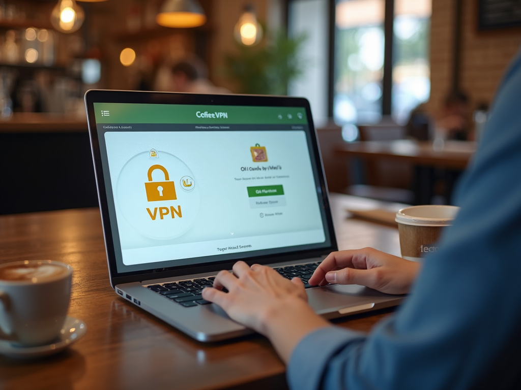 Person using VPN for online privacy in a coffee shop