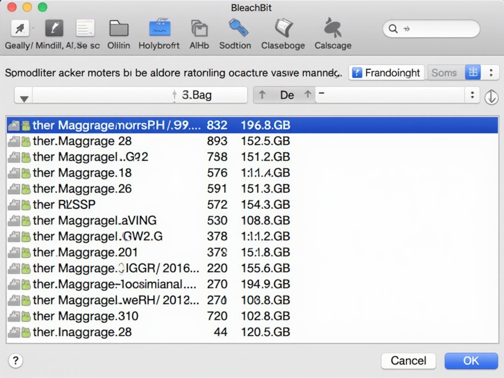 BleachBit preview showing files to be cleaned.