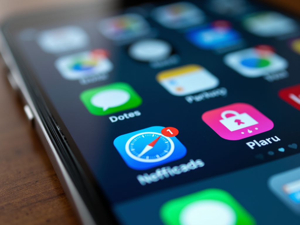 Smartphone with app icons and notifications