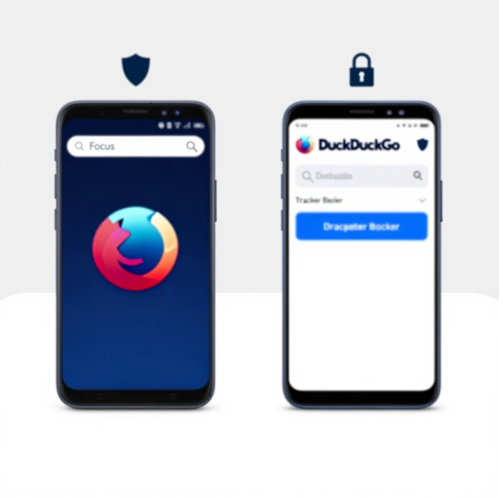 Side-by-side smartphones showing Firefox Focus and DuckDuckGo browsers for privacy comparison