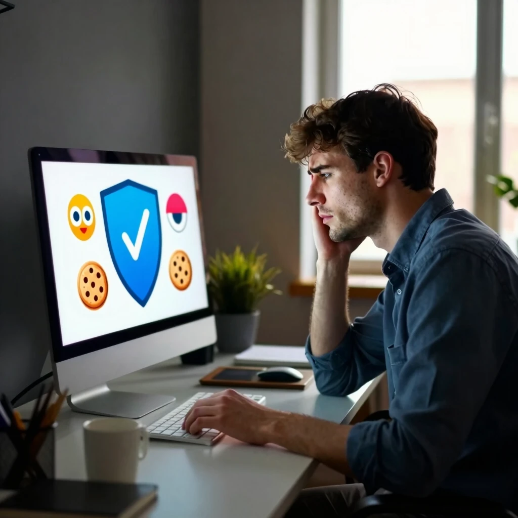 A person breaking free from online tracking chains on their computer screen