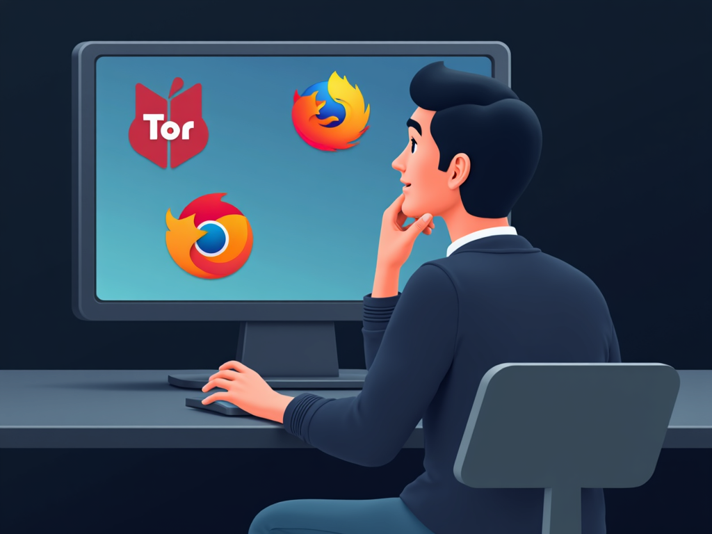Person selecting a browser from Tor, Brave, and Firefox icons