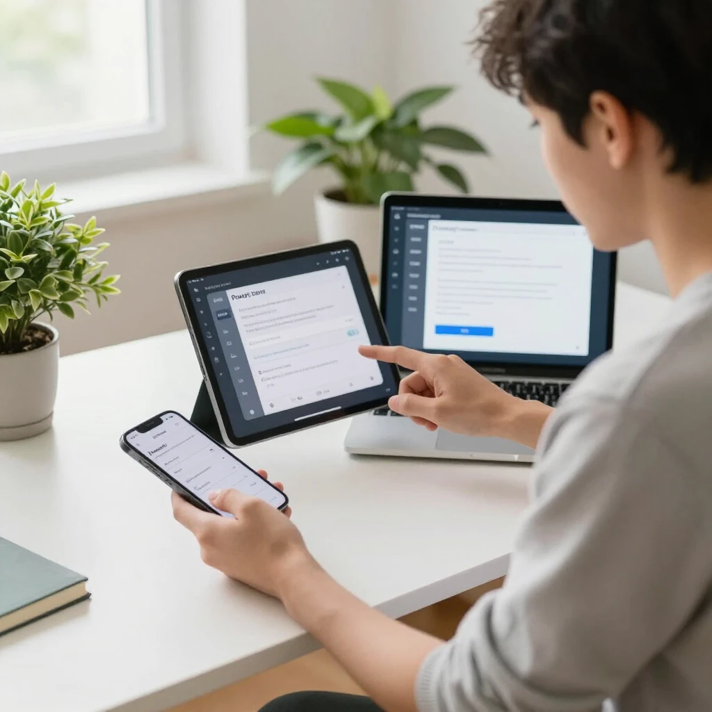 Person configuring privacy settings across multiple devices
