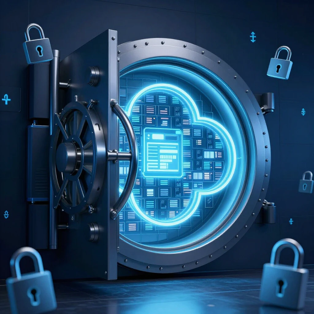Secure cloud vault with encrypted files and privacy symbols