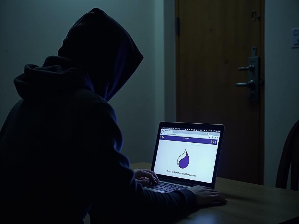 Person browsing the Dark Web on Tor in a dark room