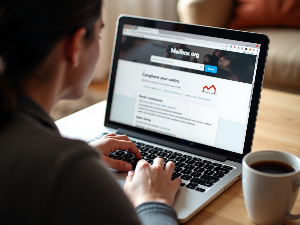 Person using Mailbox.org on a laptop at home with coffee