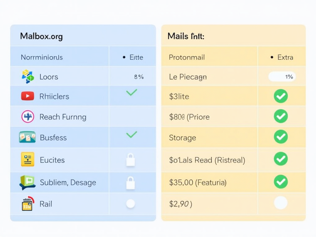 Chart comparing pricing and features of Mailbox.org and Proton Mail.