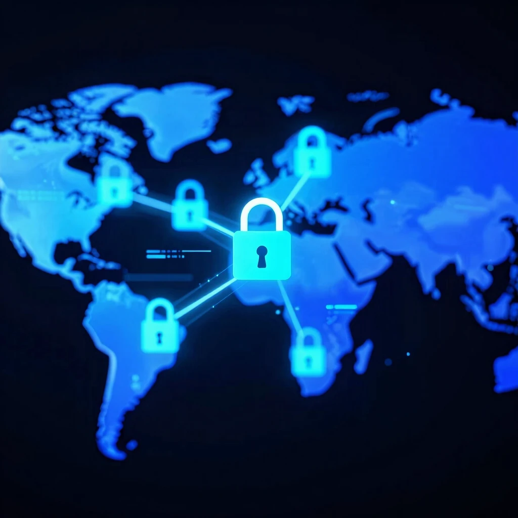 Secure global VPN network illustrating encrypted connections