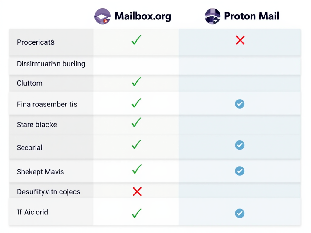 Comparison table of Mailbox.org and Proton Mail features