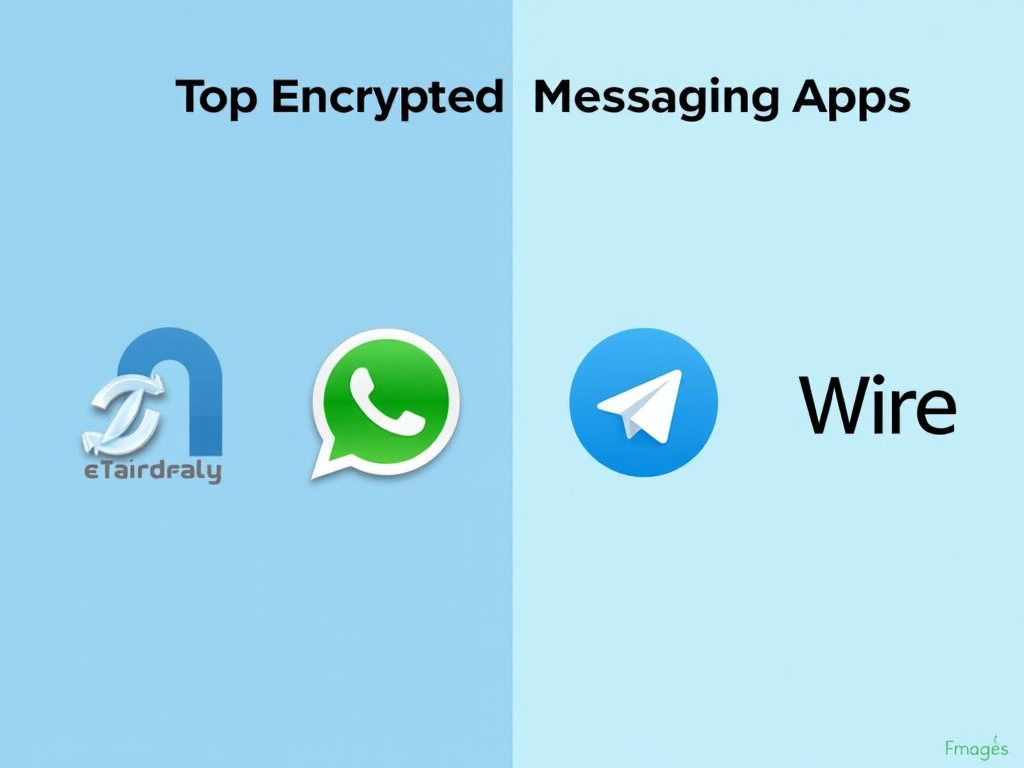 Logos of top encrypted messaging apps: Signal, WhatsApp, Telegram, Wire