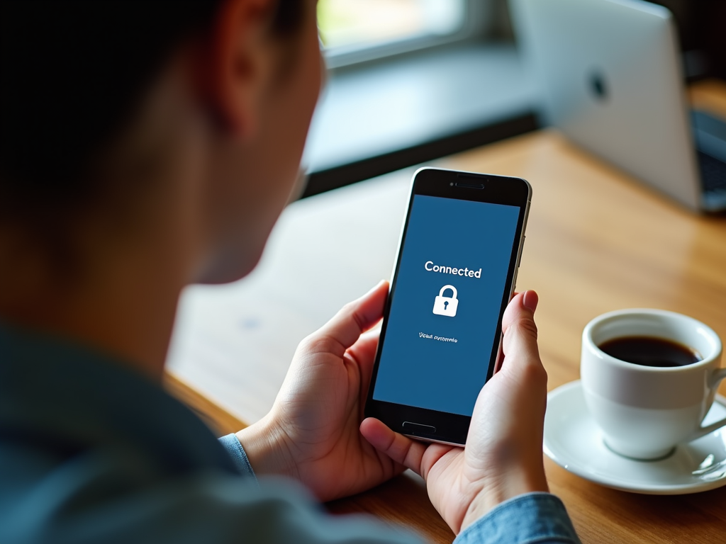 Person using IVPN on Android in a café